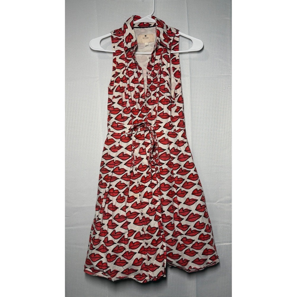 Ann Howell Bullard Anthropologie Dress 2 White Red Lips Print Sleeveless‎ Shirt